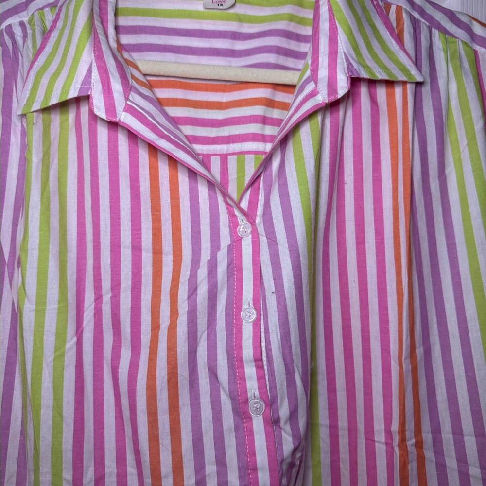 Like Love Cotton Neon Stripe Tiered Dress Size 1X - Picture 3 of 15